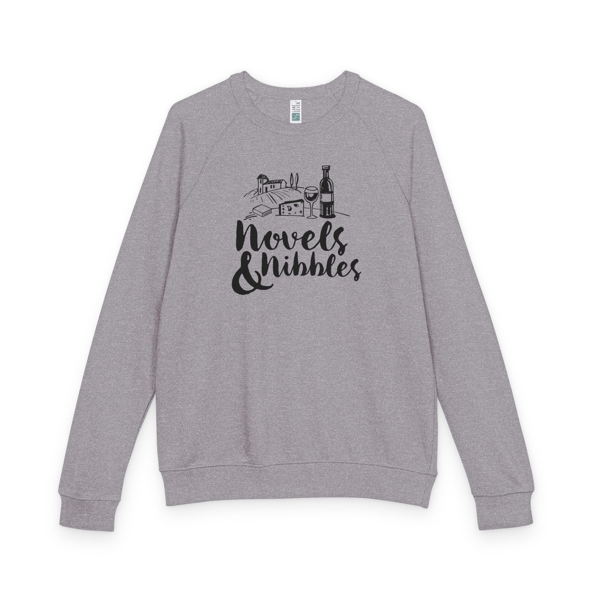 Novels & Nibbles Book Club | French Terry Raglan Crewneck | Grey