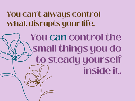 Graphic reading, You can’t always control what disrupts your life. You can control the small things you do to steady yourself inside it.