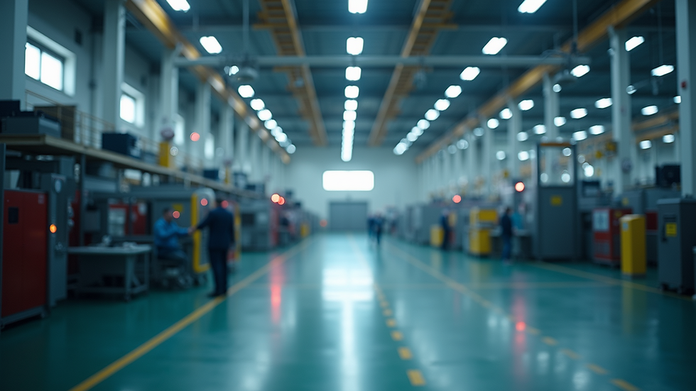 High angle view of a smart factory floor with IoT sensors on machinery