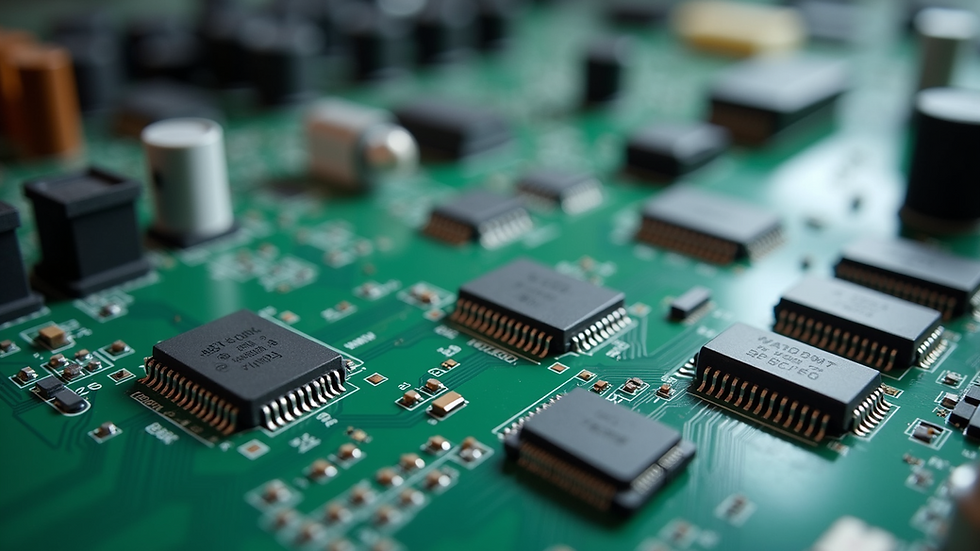 Close-up view of a PCB assembly line with electronic components
