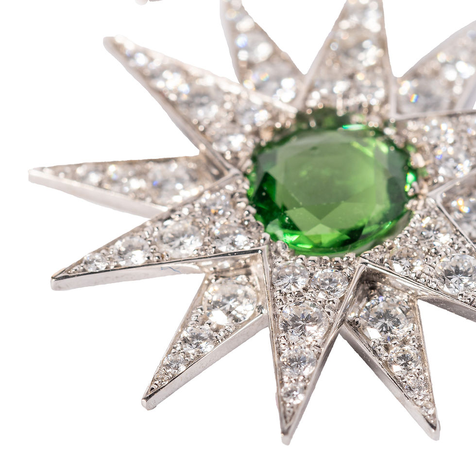 Thumbnail: Orecchini Stella in Oro Bianco 18kt in Diamanti con Tormalina Rosa e Verde