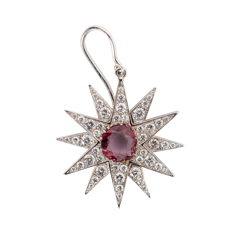Thumbnail: Orecchini Stella in Oro Bianco 18kt in Diamanti con Tormalina Rosa e Verde