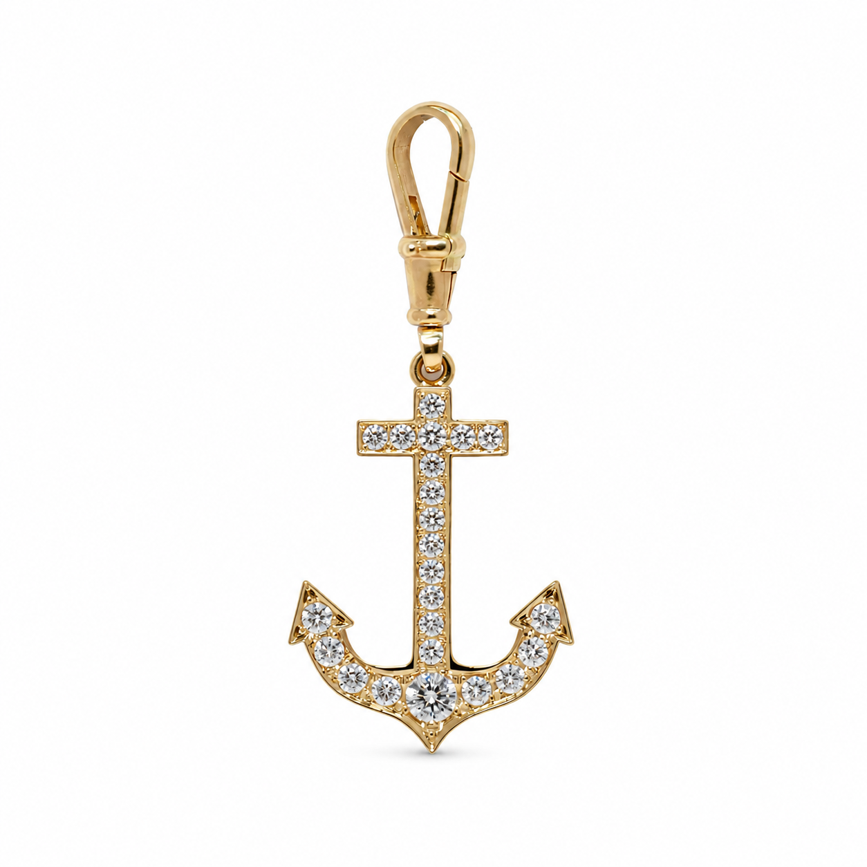 Pendente Ancora in Oro Giallo 18 kt con Pavé di Diamanti