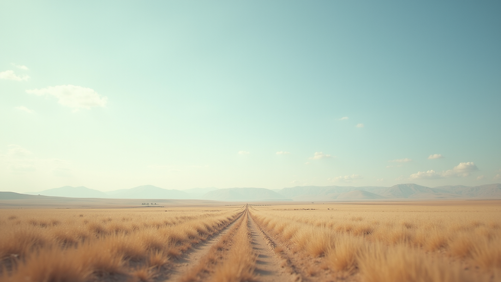 Wide angle view of a serene landscape with a clear sky