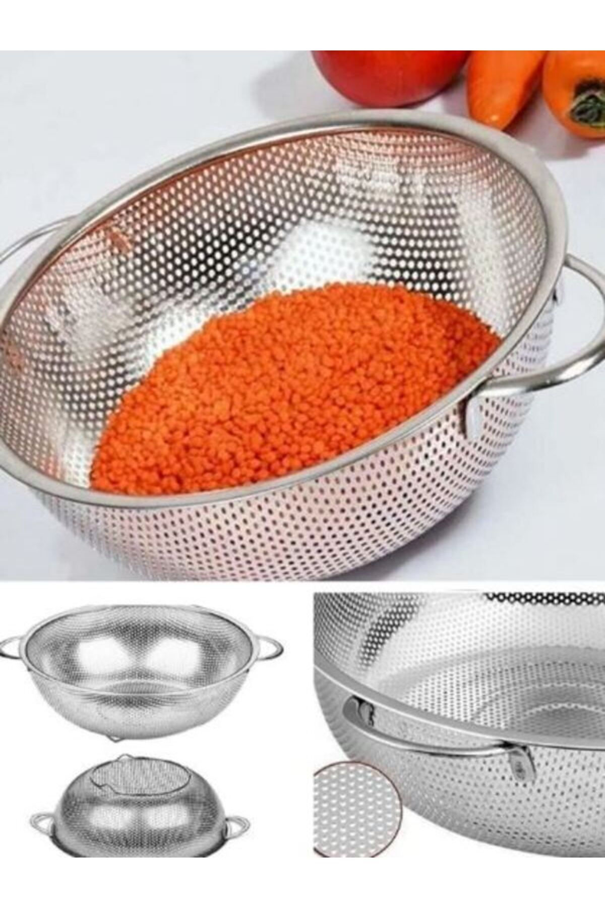 Paslanmaz Çelik Makarna Süzgeci 24 Cm Metal Kulplu Kevgir