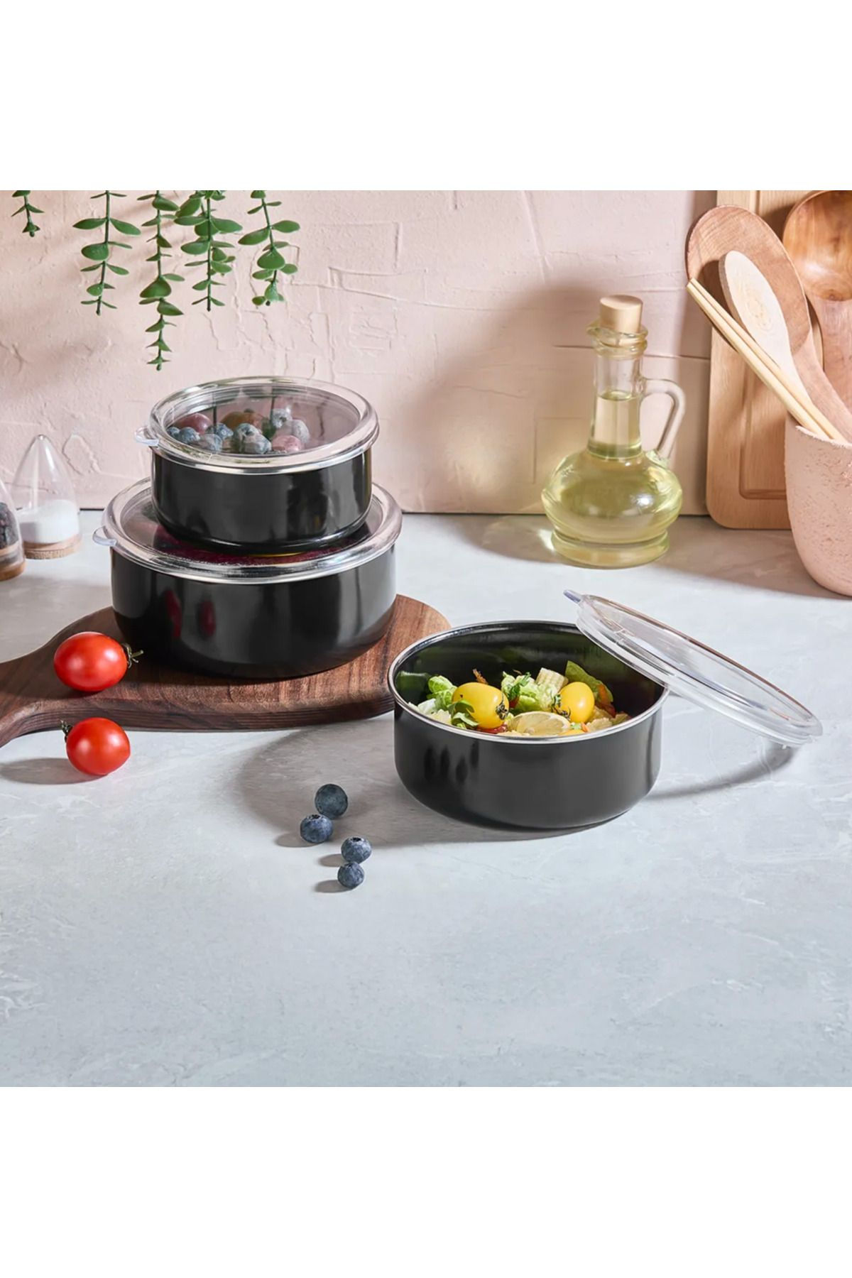 Mary 3'lü Emaye Saklama Kabı 14cm-16cm-18cm