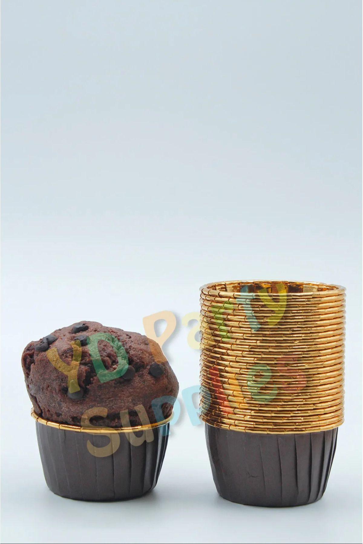 Kahverengi Gold Metalik Muffin Kek Kalıbı 10 Adet 50x39