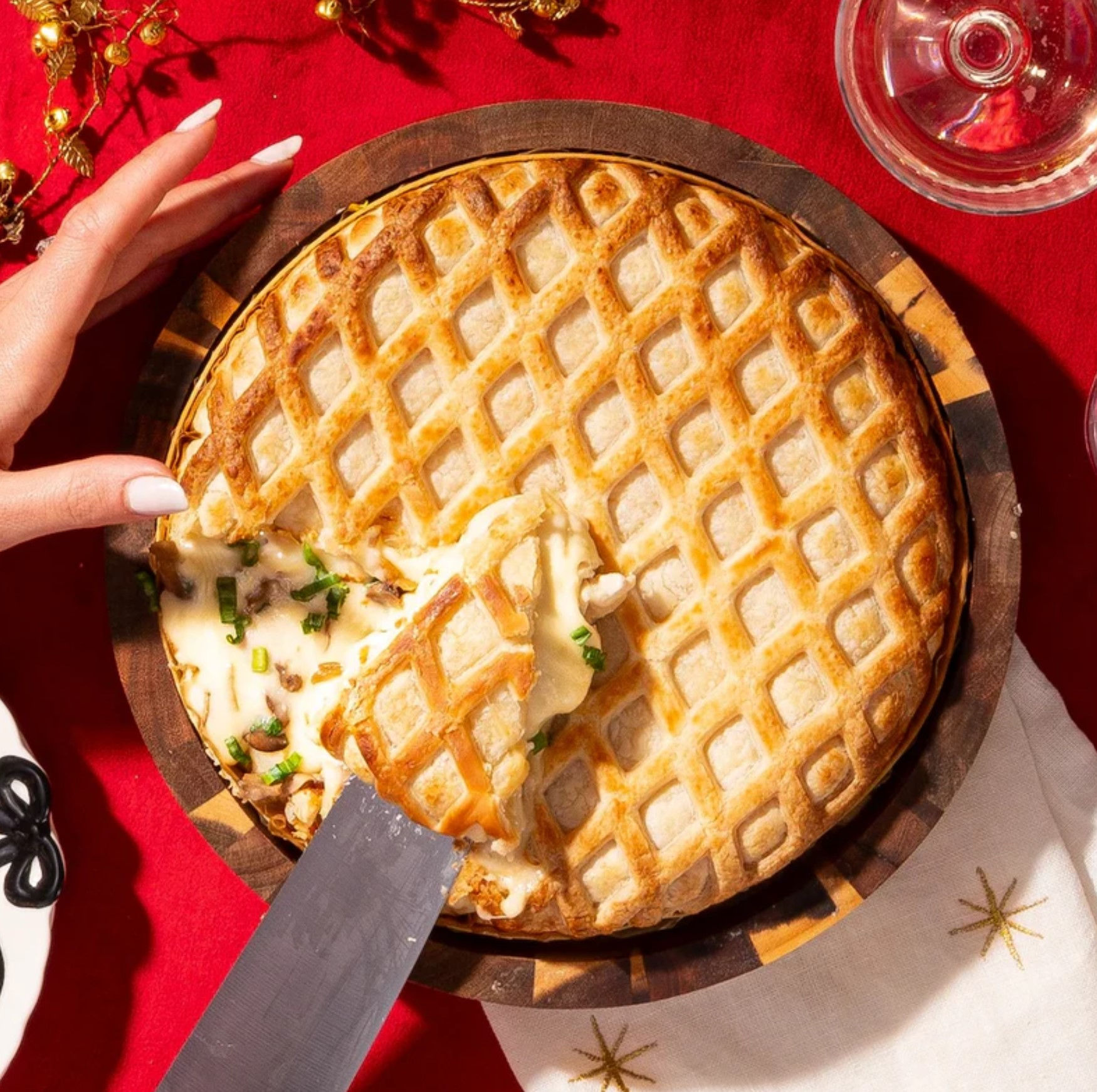 Large Mushroom, Scallion & Caramelized Onion Baked Brie