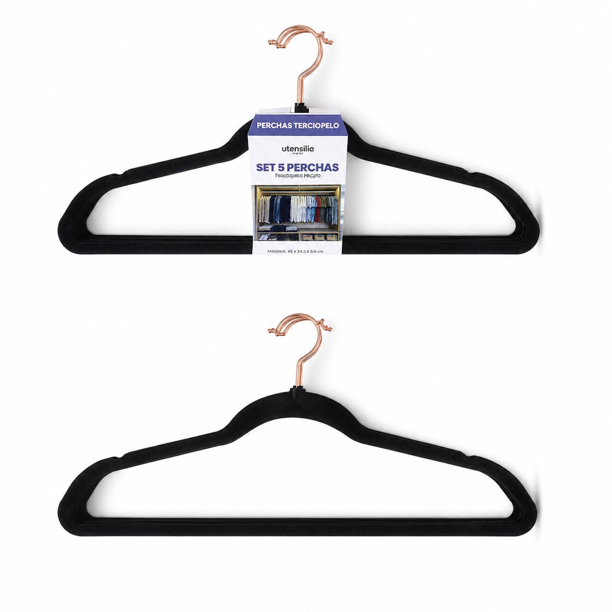 PERCHA TERCIOPELO NEGRO - SET 5 UD