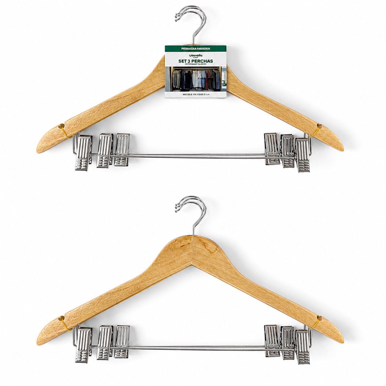PERCHA MADERA PINZAS - SET 3 UD