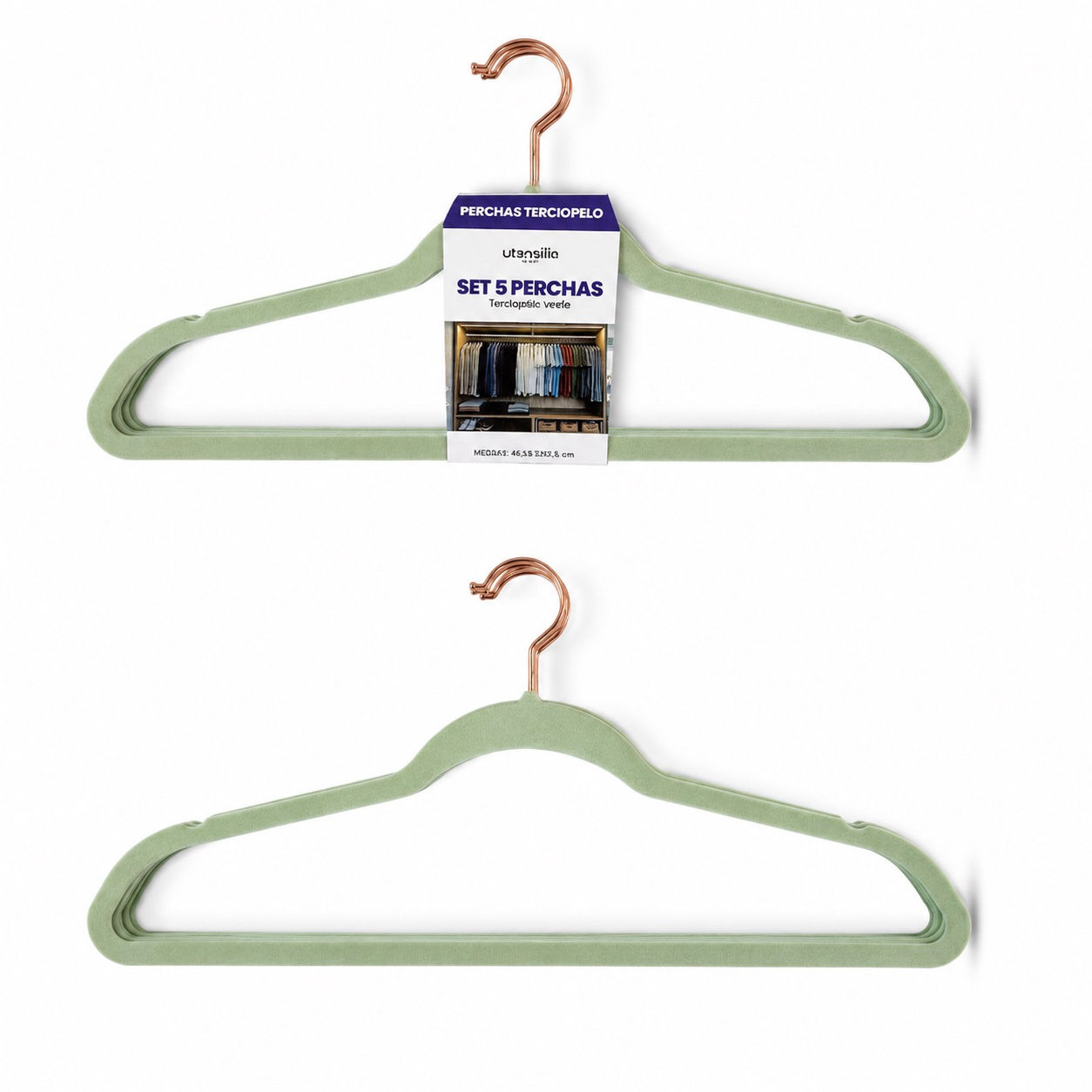 PERCHA TERCIOPELO VERDE - SET 5 UD