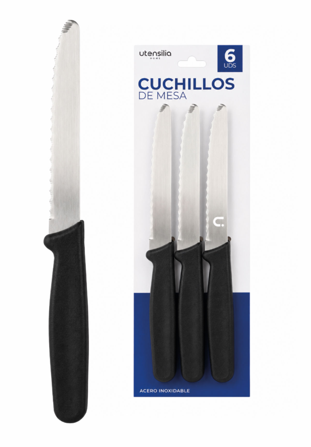 SET 6 CUCHILLOS DE MESA MANGO PLASTICO - 12 UD