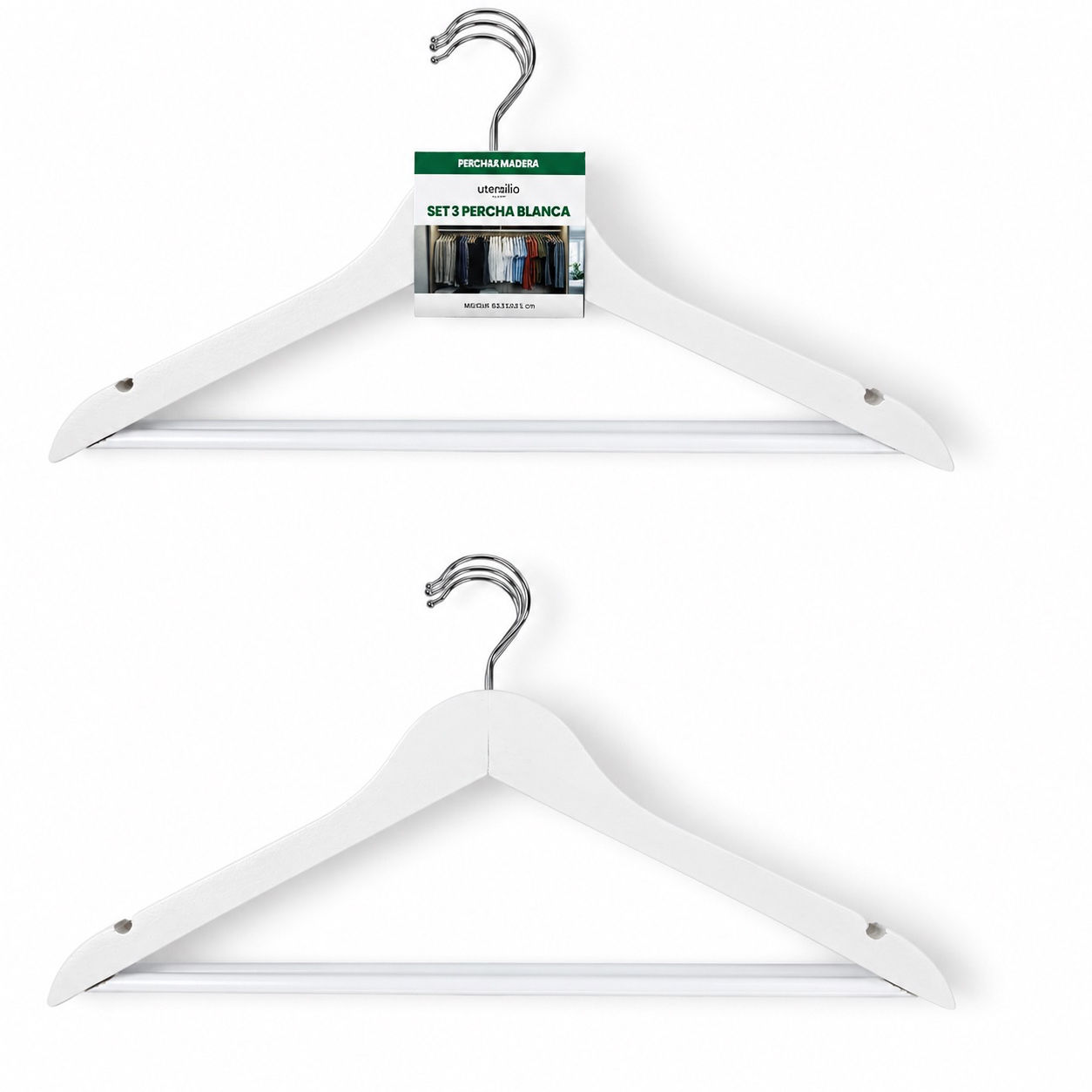 PERCHA MADERA BLANCA - SET 3 UD