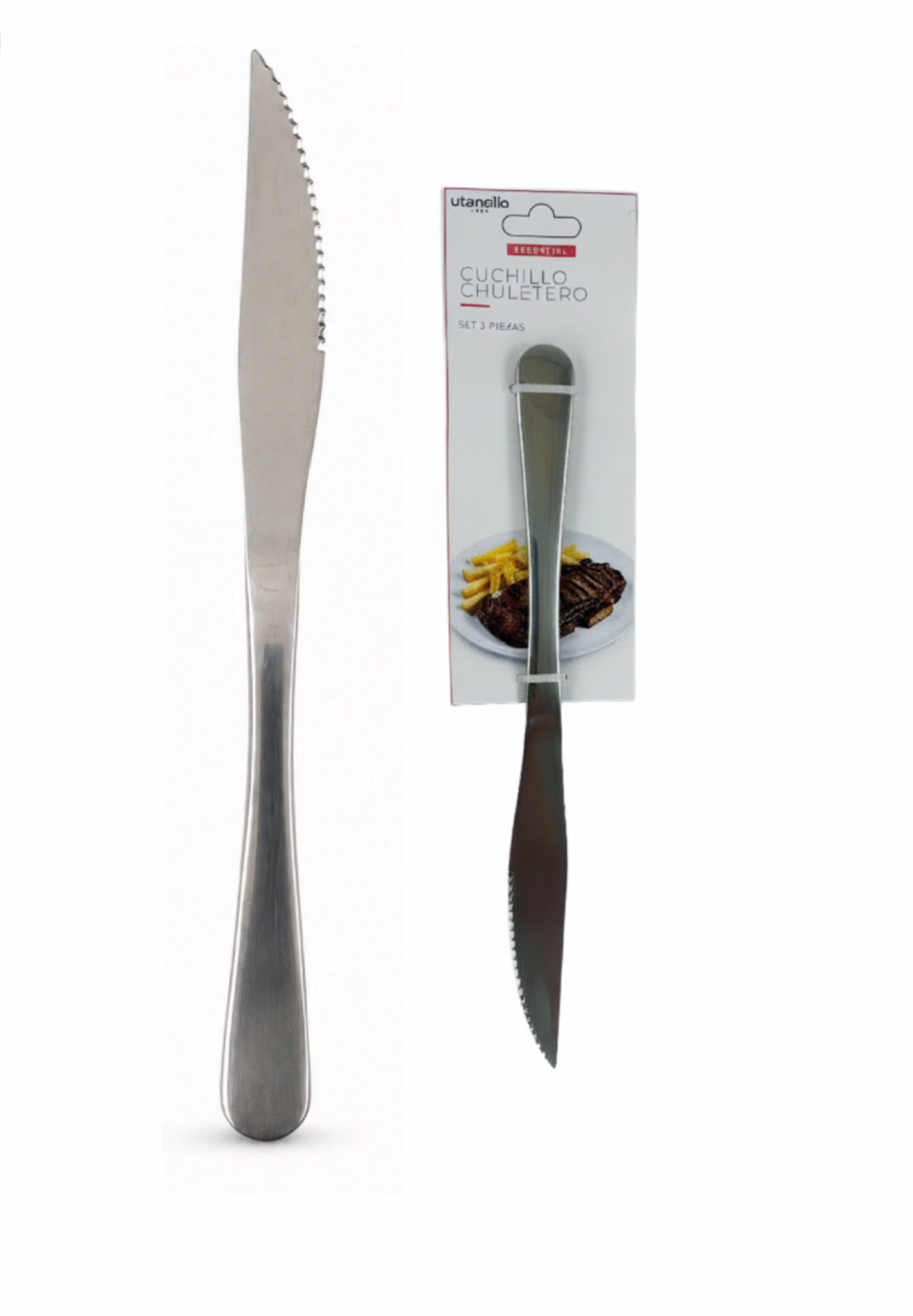 SET 3 PIEZAS CUCHILLO CHULETERO STEEL ESSENTIAL - 12 UD