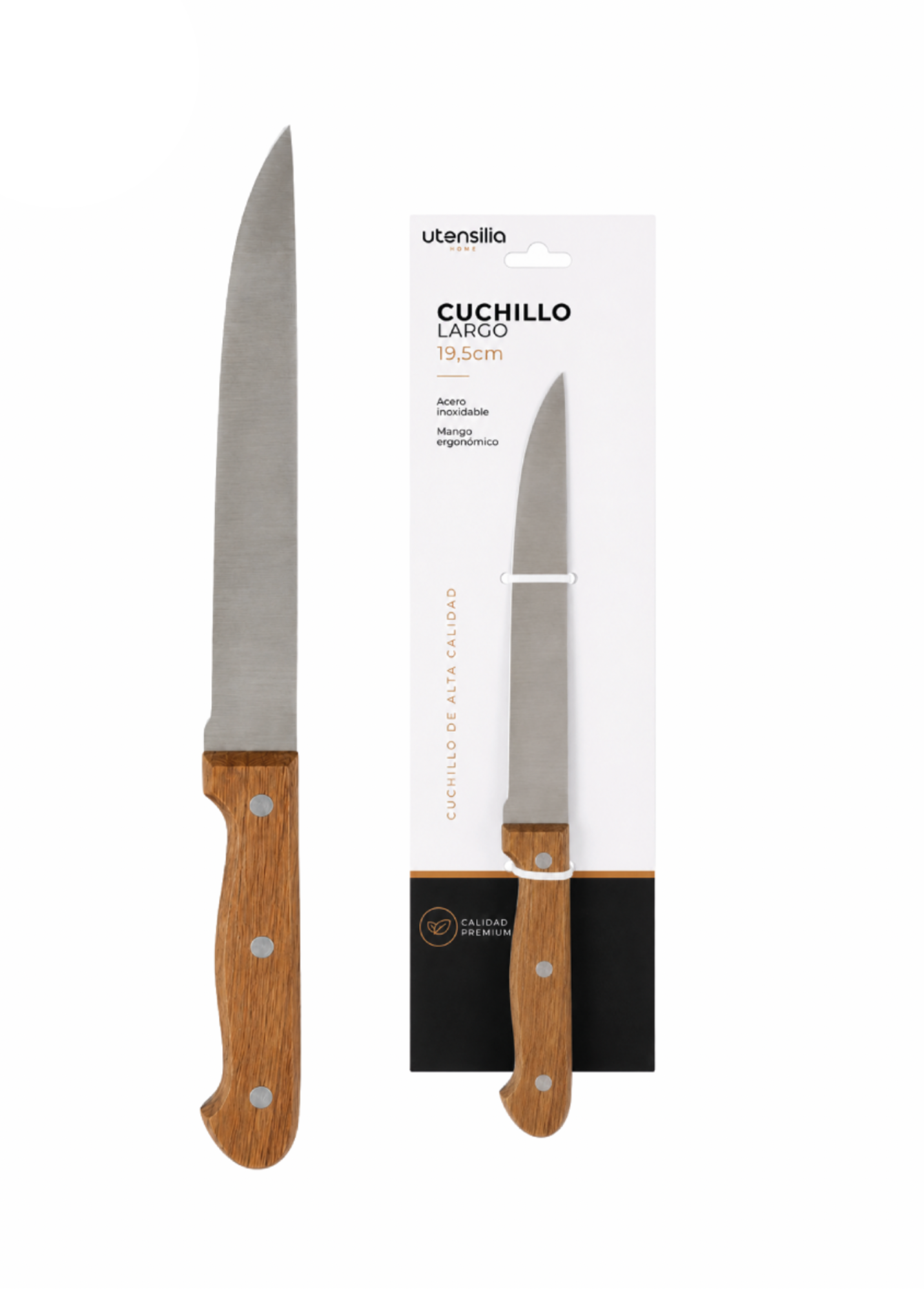 CUCHILLO LARGO 19,5 cm MANGO IM. MADERA - 12 UD