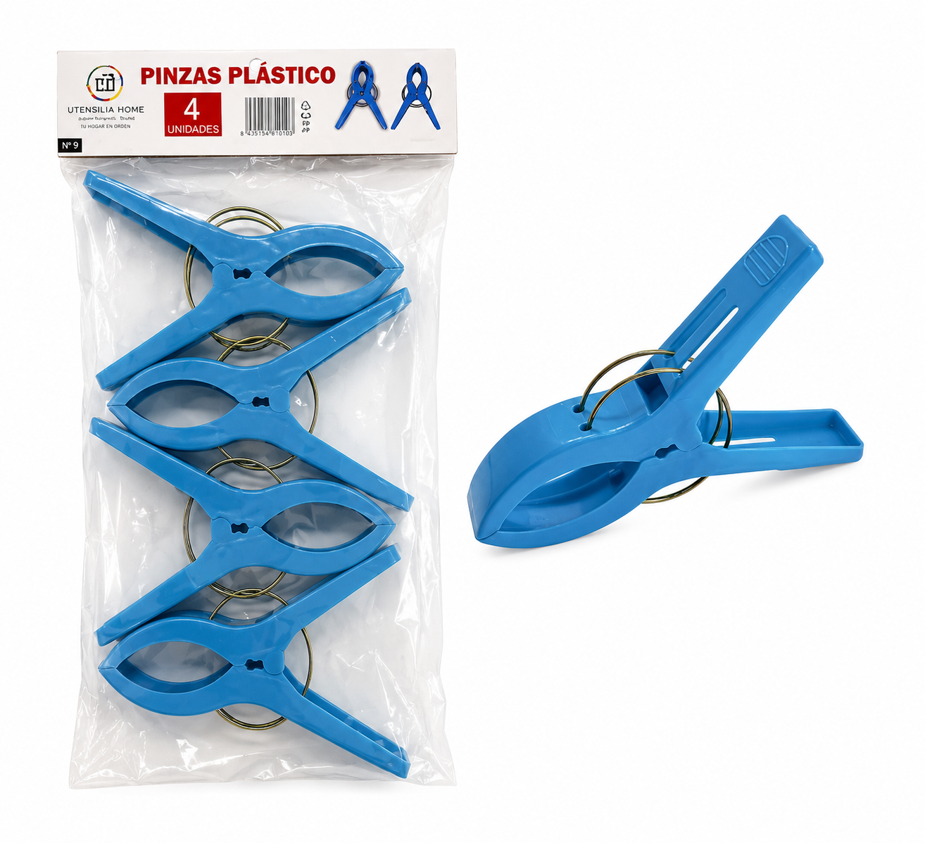 PINZAS ROPA PLASTICO EXTRA GRANDE - 4 UD