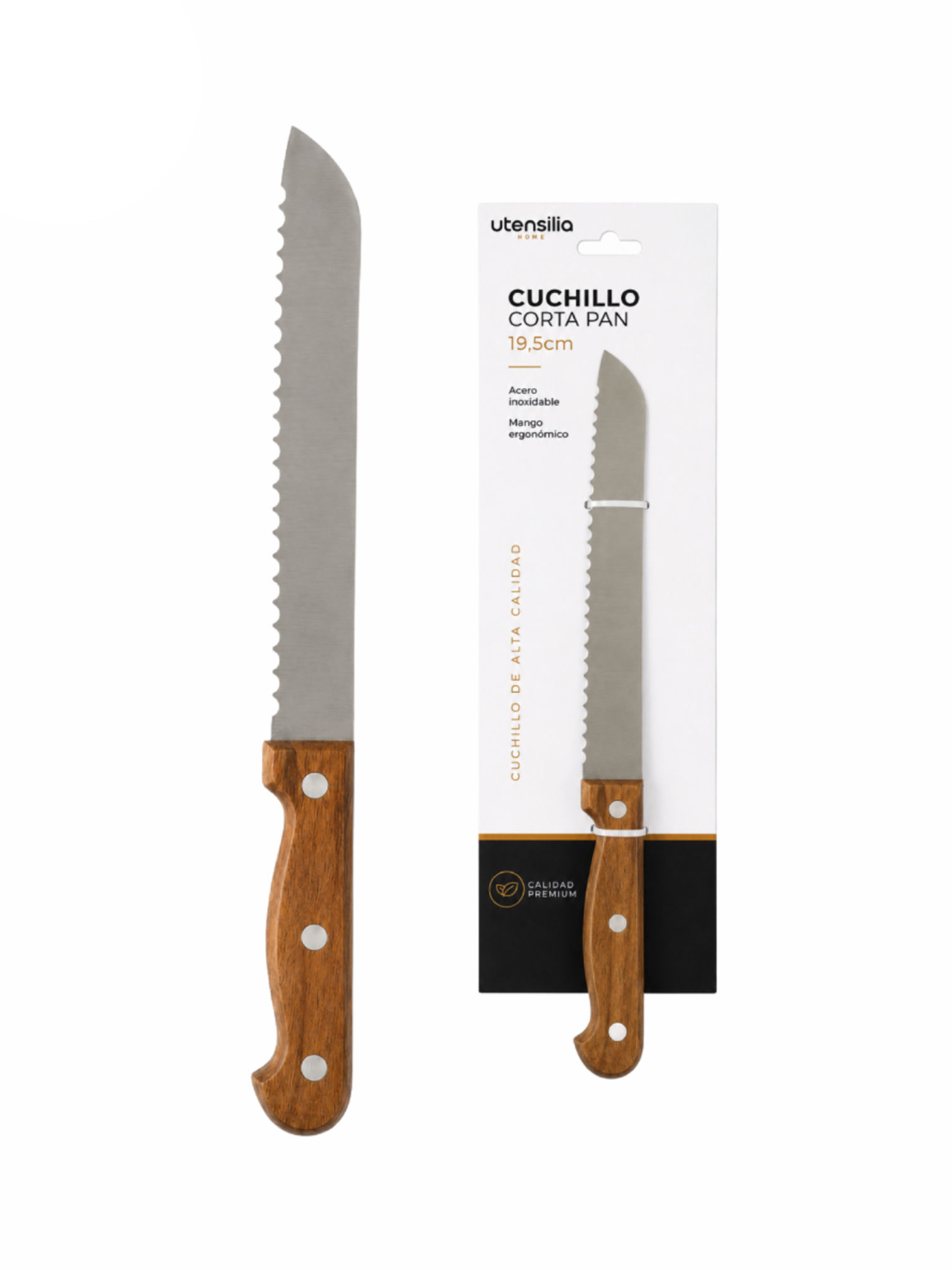 CUCHILLO CORTA PAN 19.5 cm MANGO IM. MADERA - 12 UD