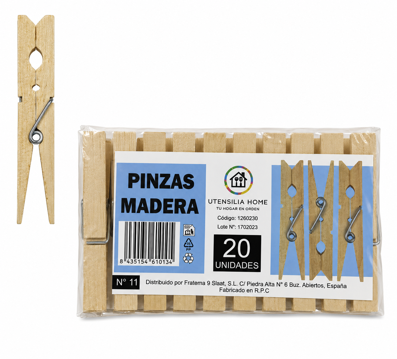 PINZAS ROPA MADERA SLL - 20 UD