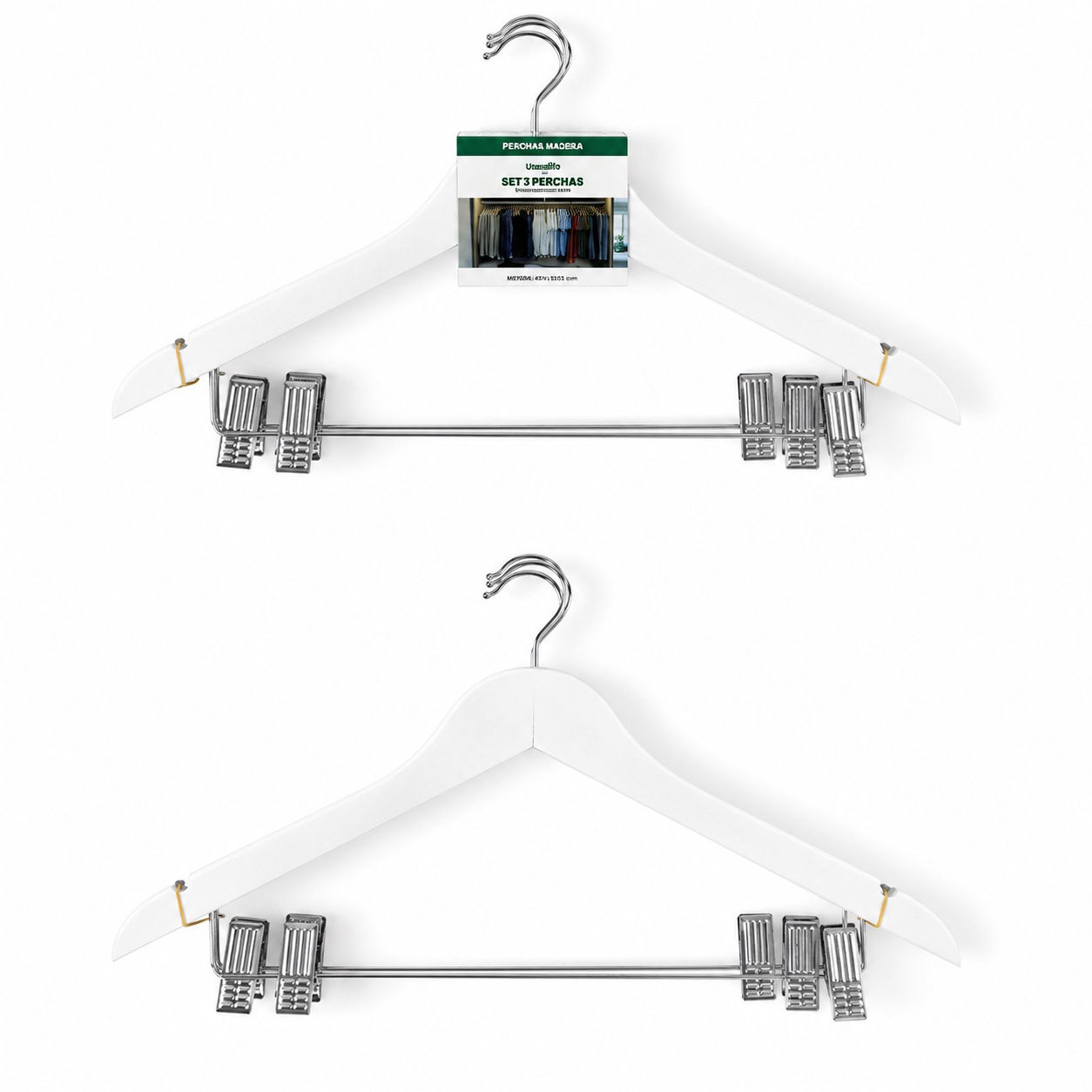 PERCHA MADERA PINZAS BLANCA - SET 3 UD