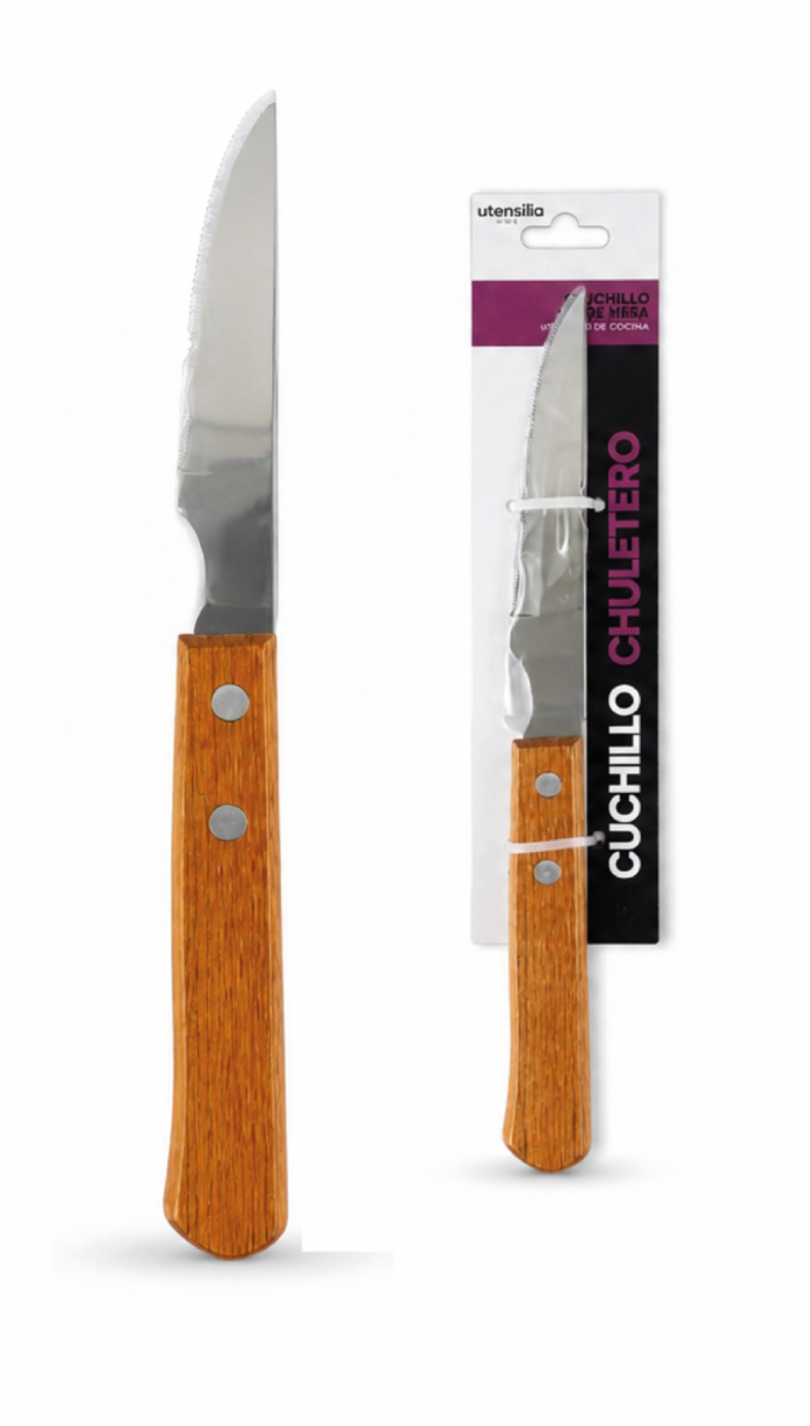 CUCHILLO CHULETERO MANGO MADERA - 24 UD