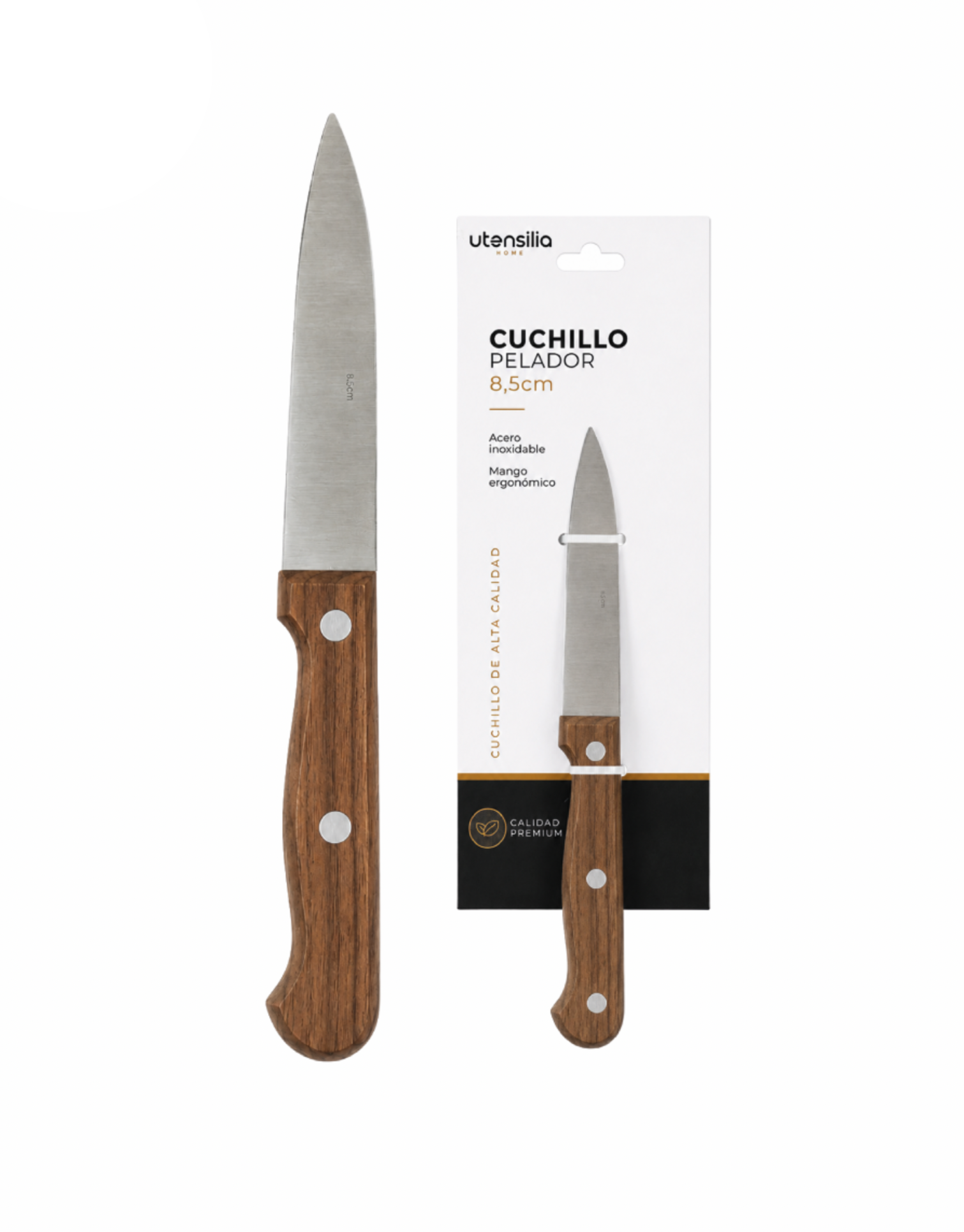 CUCHILLO PELADOR 8,5 cm MANGO IM. MADERA - 12 UD