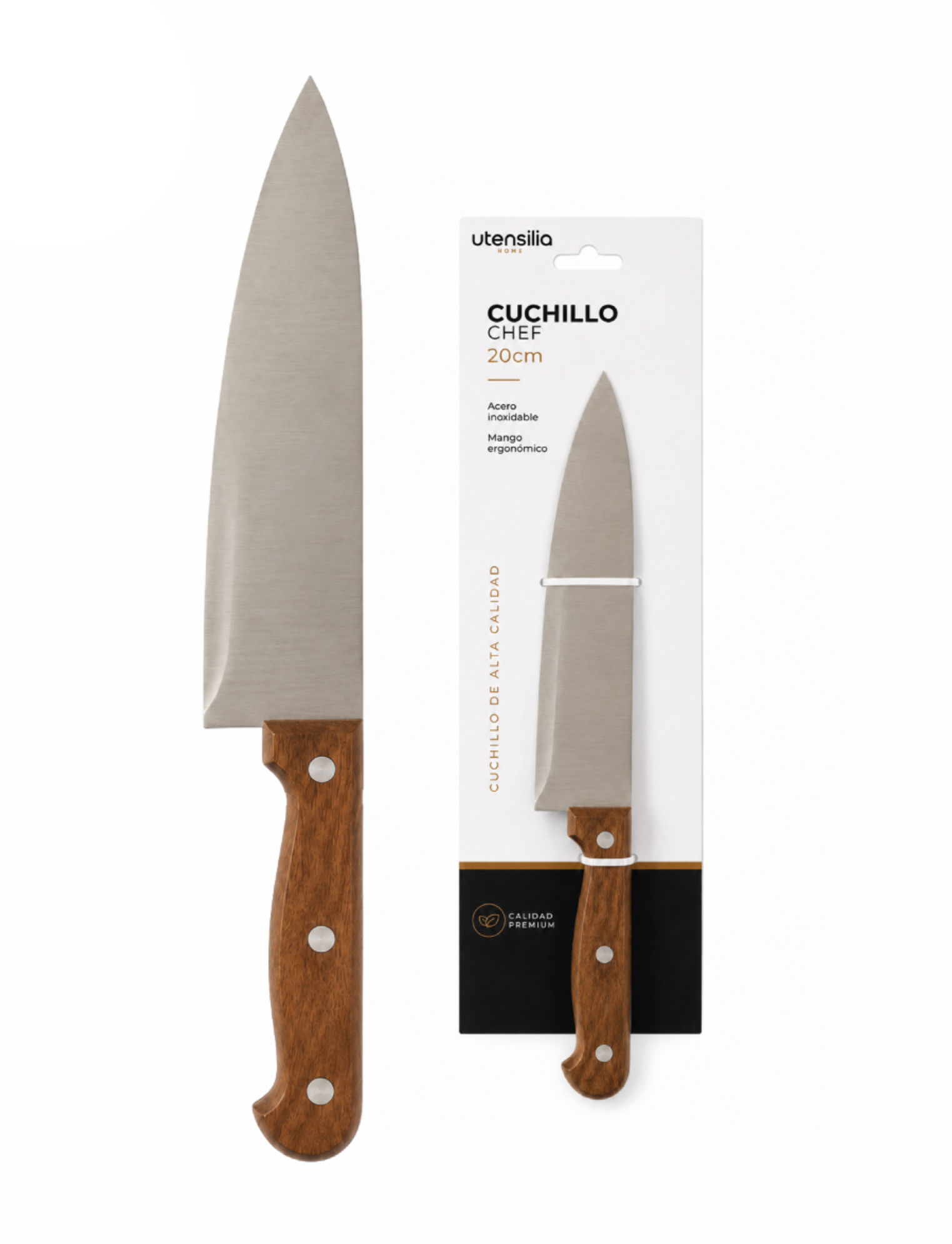 CUCHILLO CHEF 20 cm MANGO IM. MADERA - 12 UD