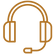 Gold outline icon of a headset with a microphone.