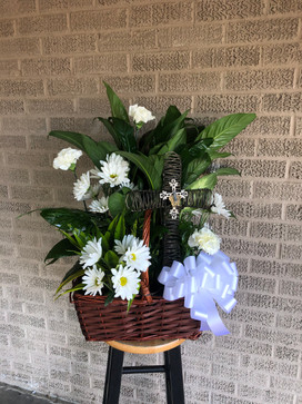 Large Wicker Plant Basket + Fresh Florals + Metal Cross