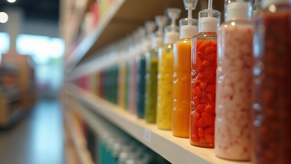 Close-up view of a colorful product display in an e-commerce setting
