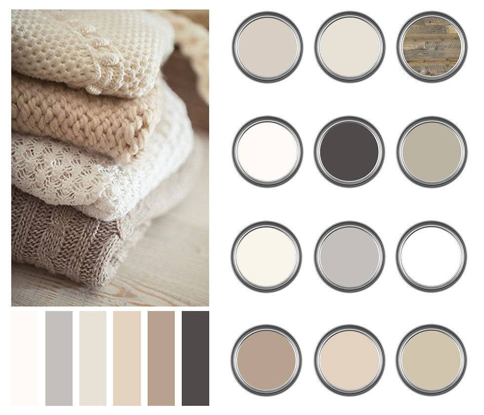 Paint Palette with Creams, Sand Tones, and Mushroom Taupes by Black Cat Interiors