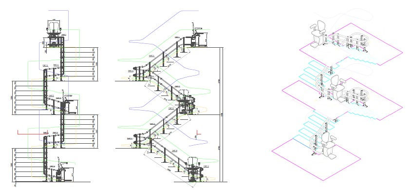รางโค้งลิฟต์บันได เลี้ยวตามชานพัก บ้าน 3 ชั้น