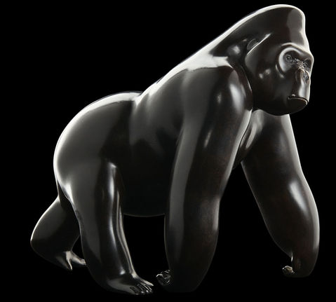 Sculpture en bronze de gorille de l'artiste animalier Michel BASSOMPIERRE