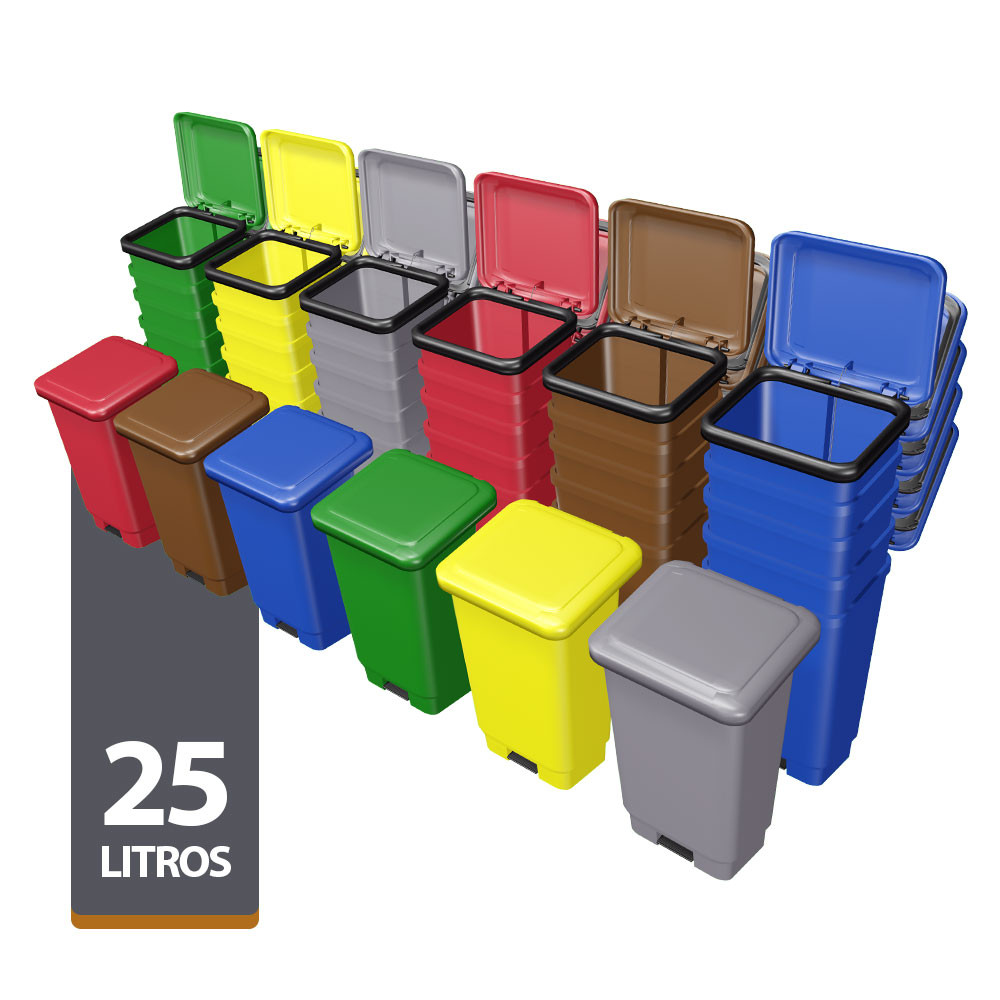 Lixeira Retangular Colorida - 25 Litros
