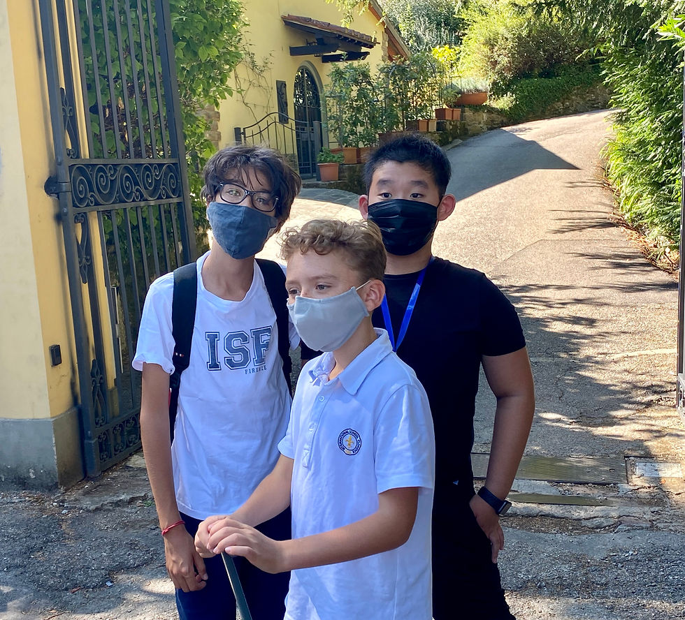 Boys with masks at school in Italy