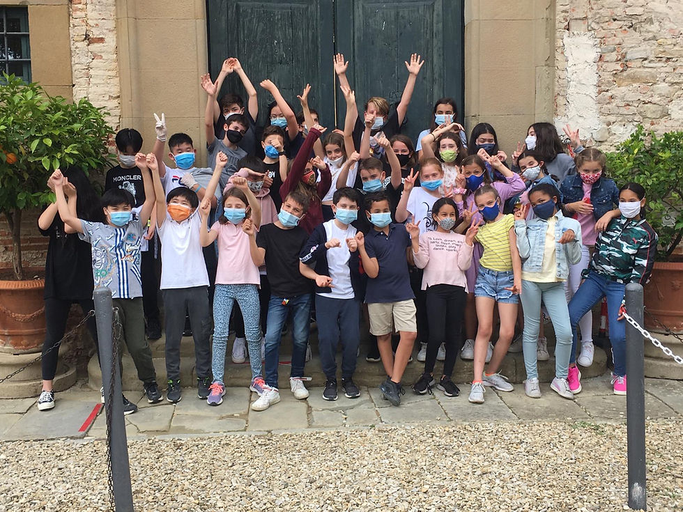 Masked children happy at school