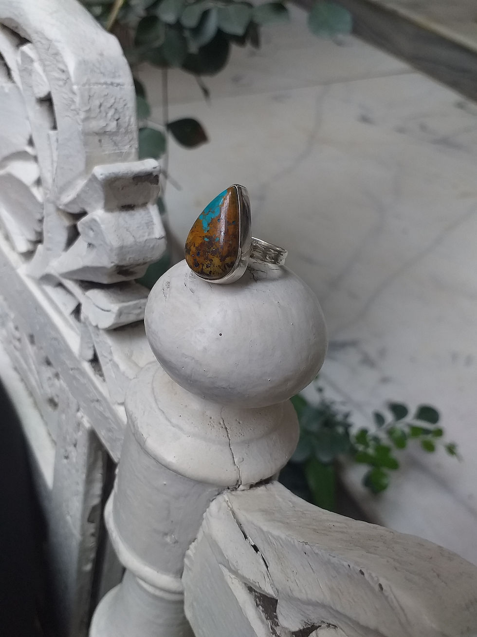 Thumbnail: Dropshape Tibetan Turquoise Ring