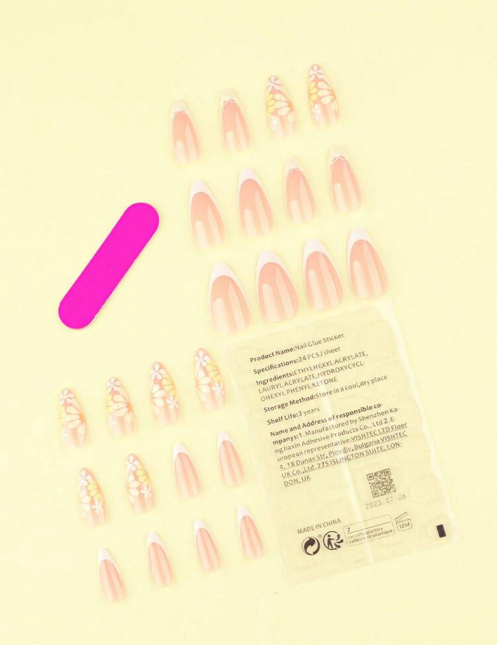 Thumbnail: Yellow Floral French Tip Press-On Nails (Almond)