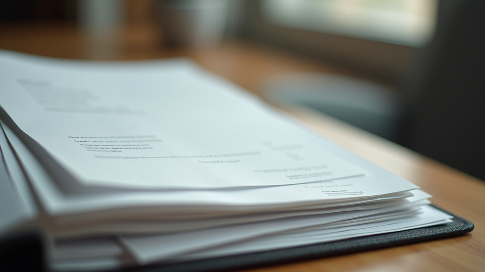 close-up view of a neatly organized folder with important documents