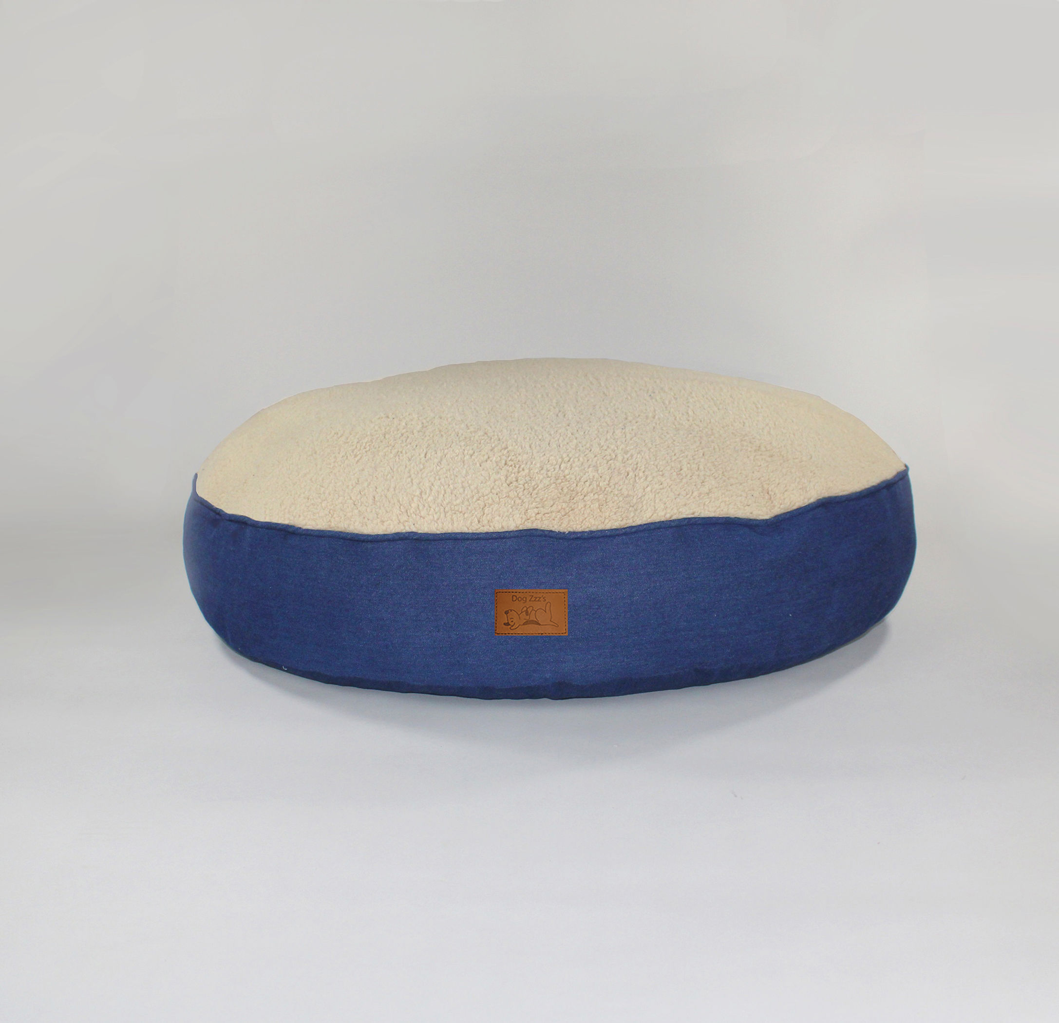 Denim/Tan Round Dog Bed