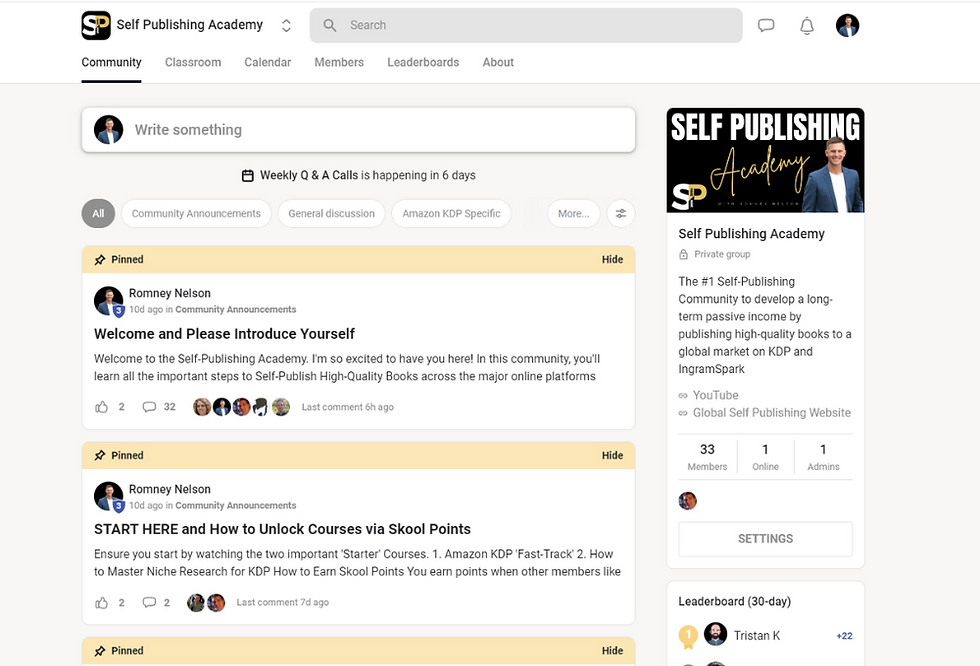 Skool Main Dashboard