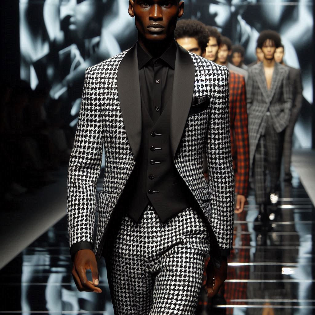 DMC Superior Merino Houndstooth Tuxedo with Custom Shawl Lapel