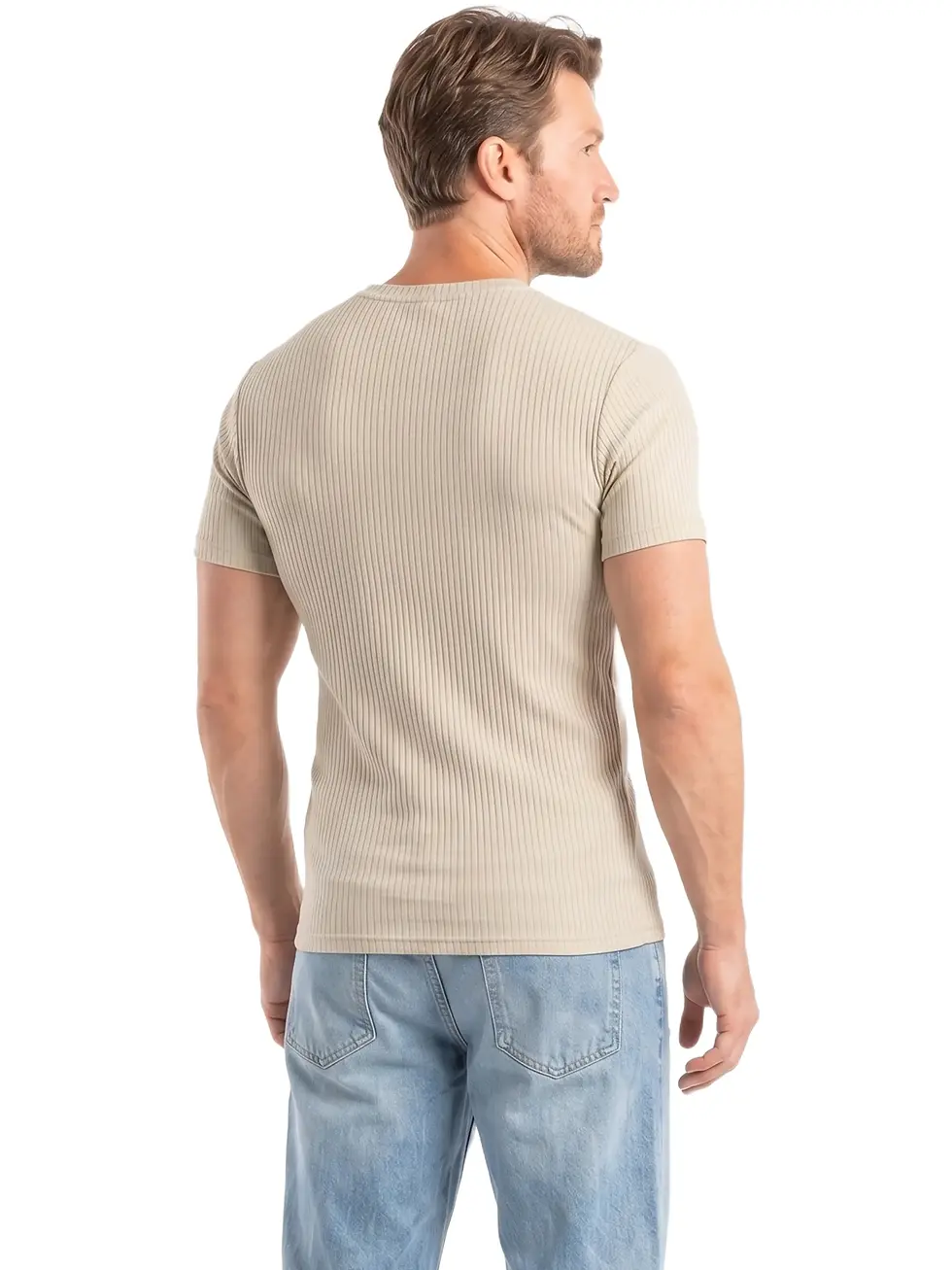 Thumbnail: AGILELIN Men'S Solid Color Slim Fit T-Shirt, Breathable Cotton, V-Neck, Short-Sl