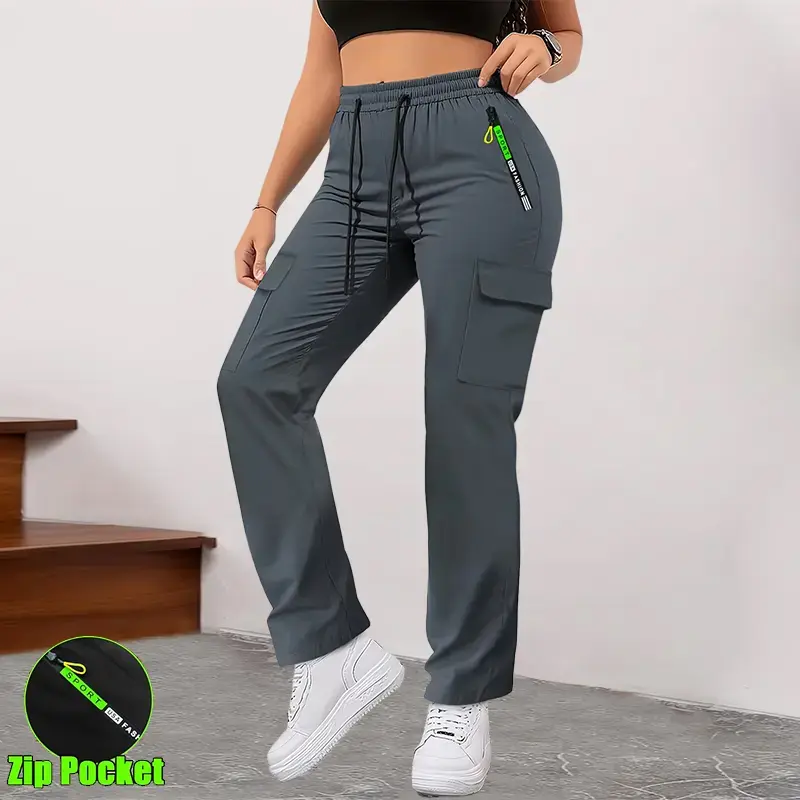 Thumbnail: Women’S Cargo Pants with Multiple Pockets for Spring and Autumn—Thin, Straight-L