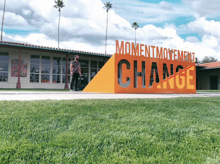 moment movement change steel text art sculpture in palm springs california