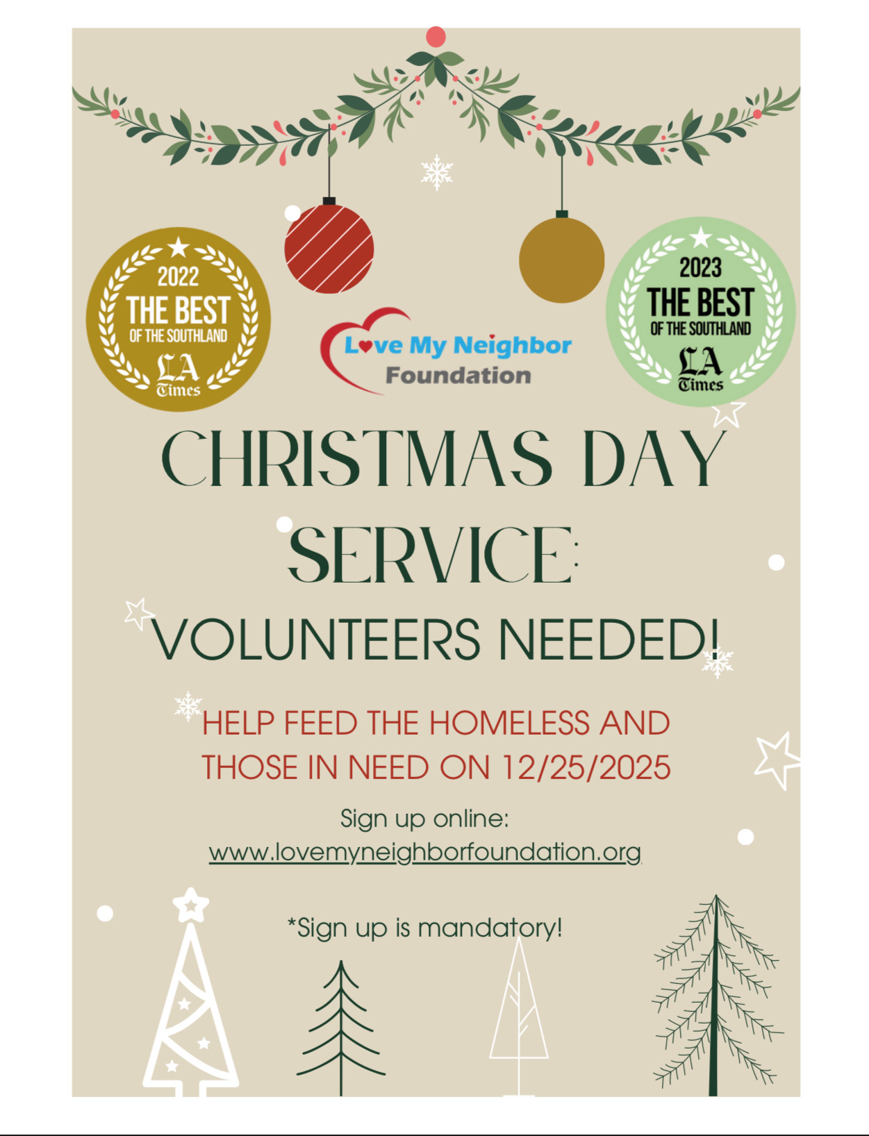 Christmas Day Service for the Unhoused: Volunteers Needed | Lmnf