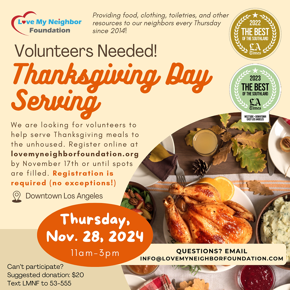 9th Annual Thanksgiving Day Serving for the Homeless