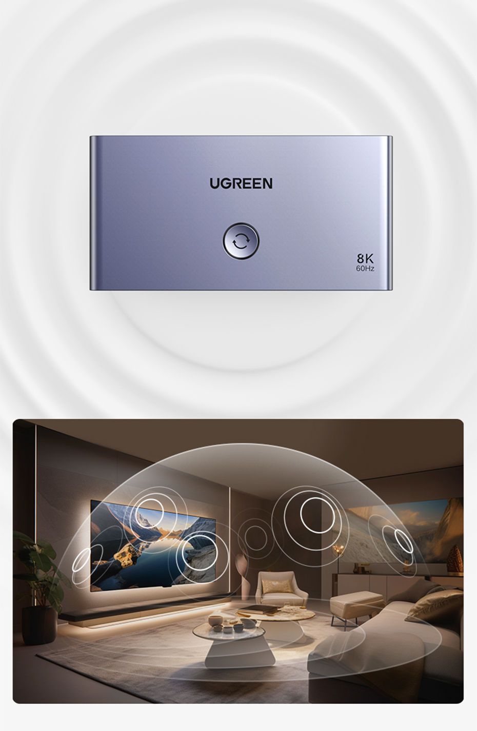 Miniatura: UGREEN HDMI 2.1 Switcher 8K 60Hz 4K120Hz HDMI-compatible Switch 3 in 1 Out with 