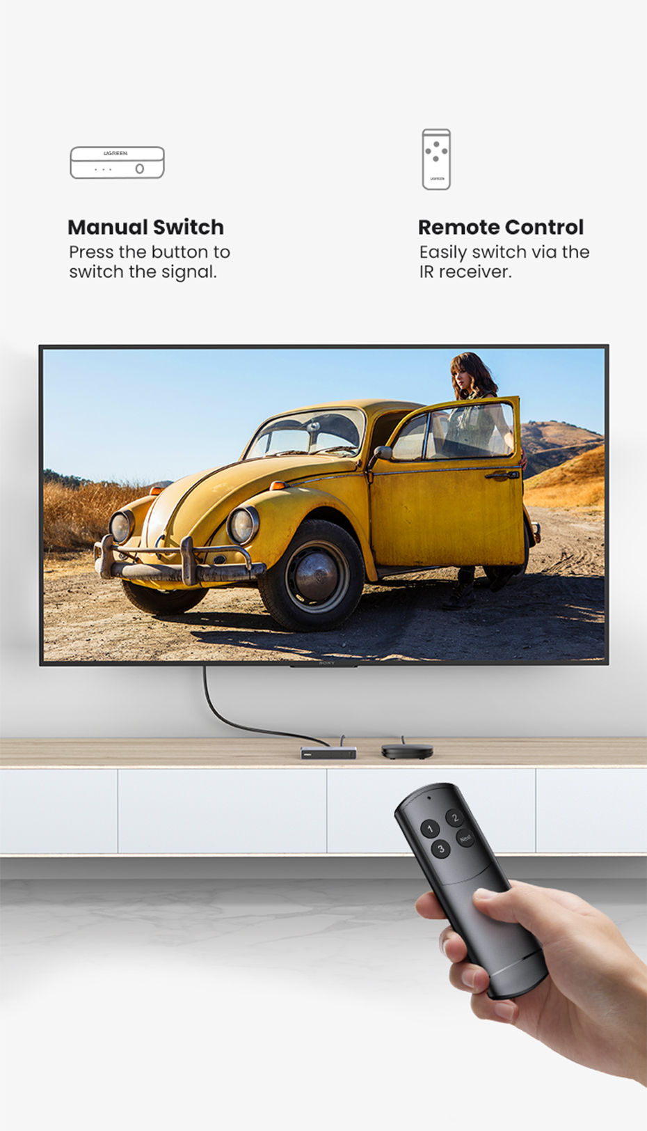Miniatura: UGREEN HDMI 2.1 Switcher 8K 60Hz 4K120Hz HDMI-compatible Switch 3 in 1 Out with 