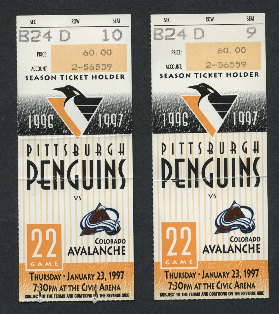 0401----1997 Colorado at Penguins pair of season ticket stubs