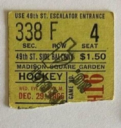 0671----1965 Ken Hodge 1st NHL goal ticket - Chicago at NYR - Glenn Hall shutout